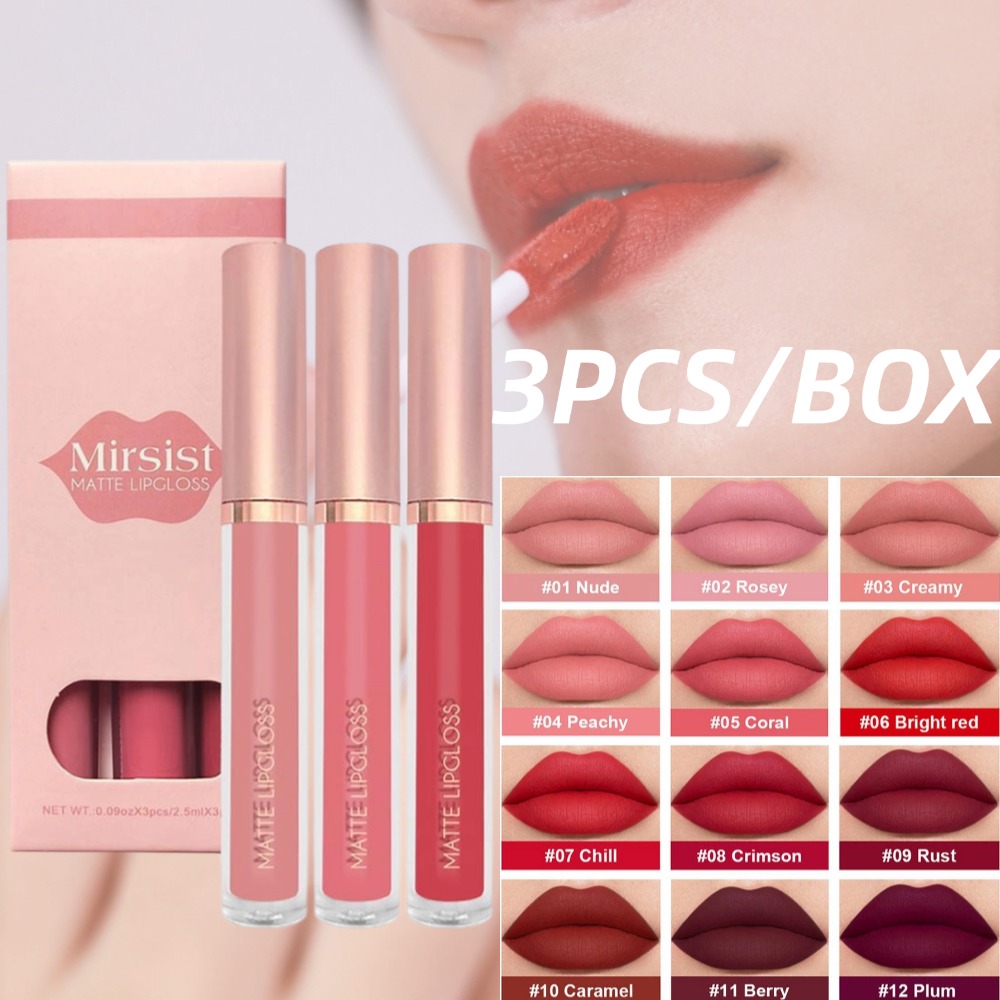 3pcs/set Nude Lip Gloss Matte  - Matte Velvet Lip Tint Long Lasting ulasan dan harga