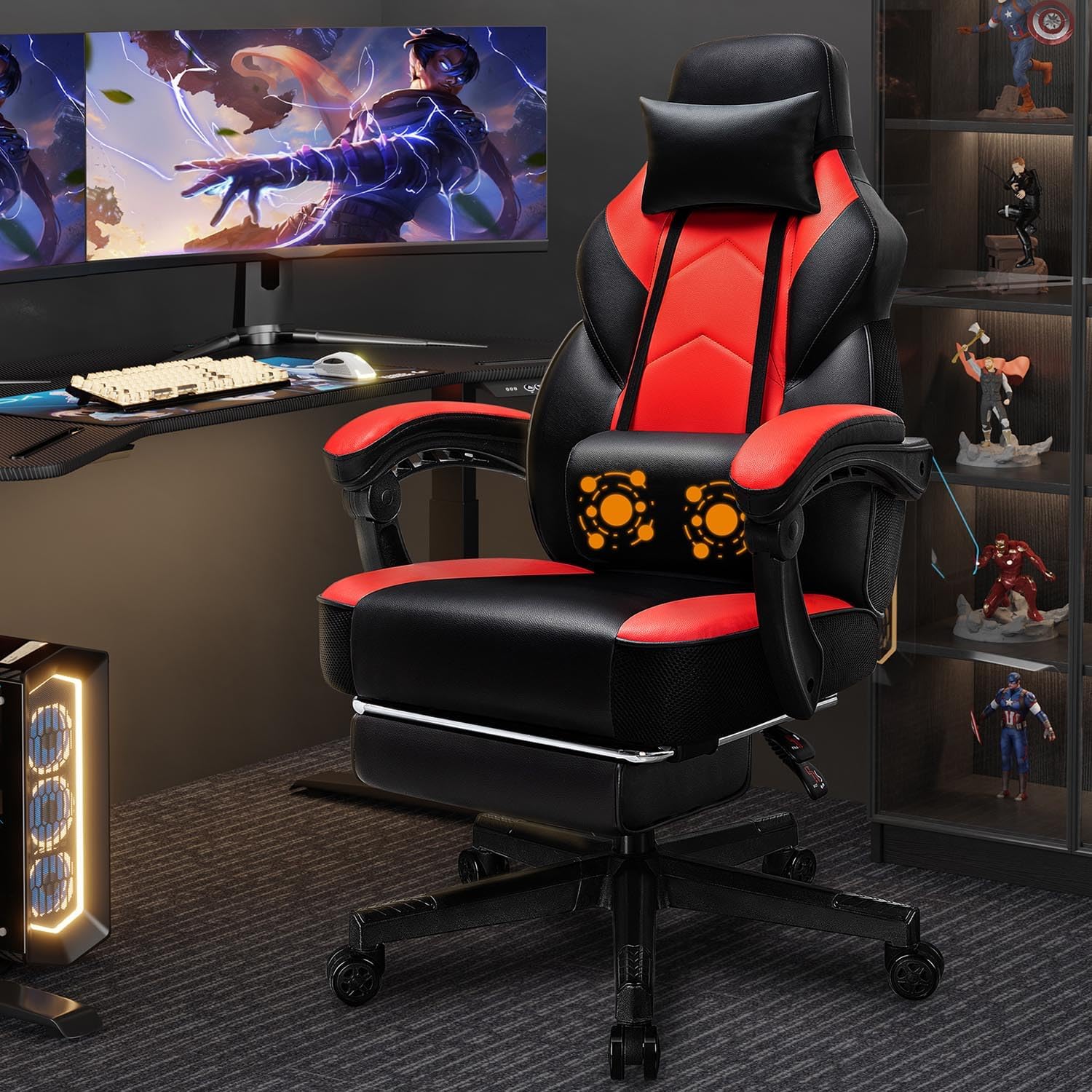 Gaming Chair with Footrest, Ma - Massage ulasan dan harga